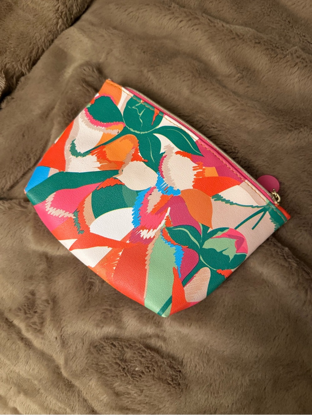 ipsy Pink Lined Colorful Patterned Cosmetic Pouch